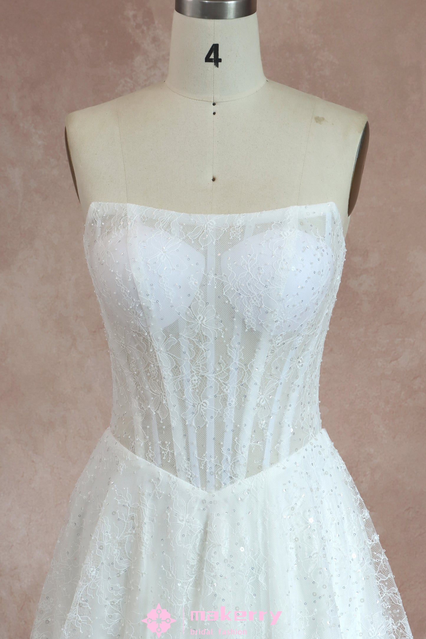 Sexy Sparkling Strapless A-Line Wedding Dress with Basque Waist
