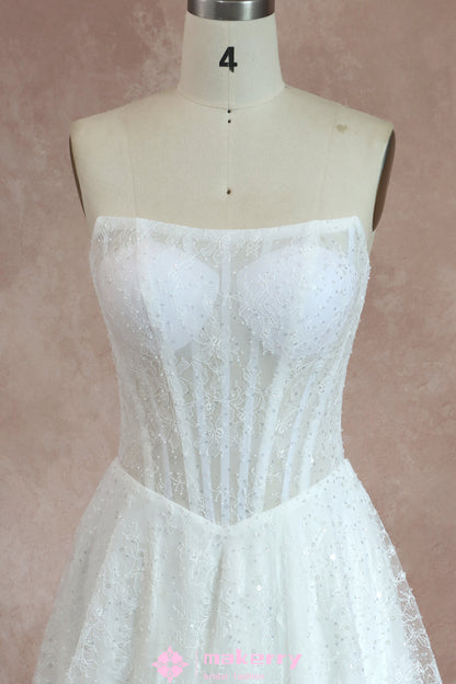 Sexy Sparkling Strapless A-Line Wedding Dress with Basque Waist