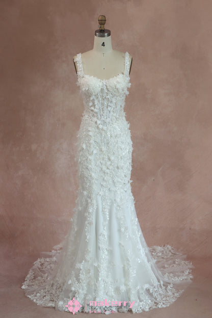 Stunning Bead Detailing And Soft 3D Floral Lace Bridal Gown