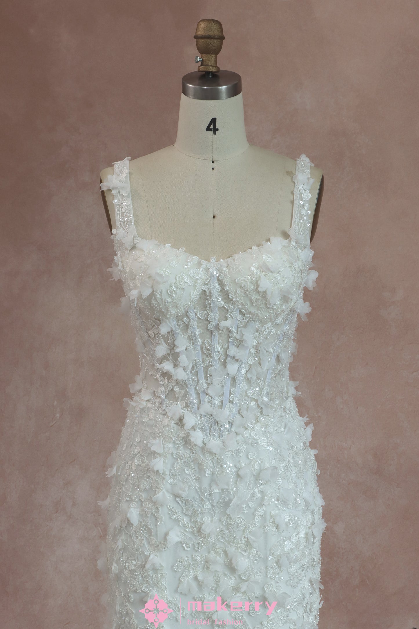 Stunning Bead Detailing And Soft 3D Floral Lace Bridal Gown