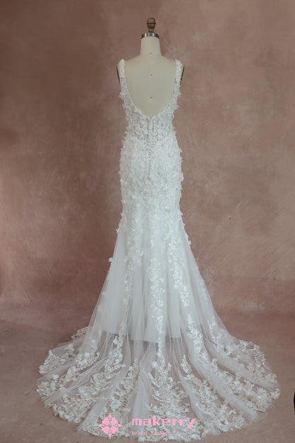 Stunning Bead Detailing And Soft 3D Floral Lace Bridal Gown