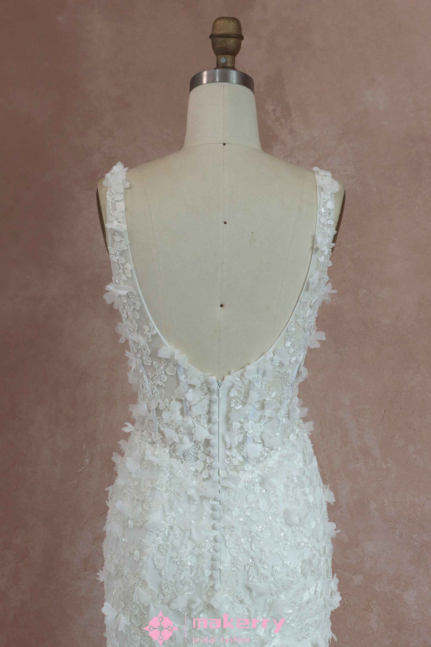 Stunning Bead Detailing And Soft 3D Floral Lace Bridal Gown