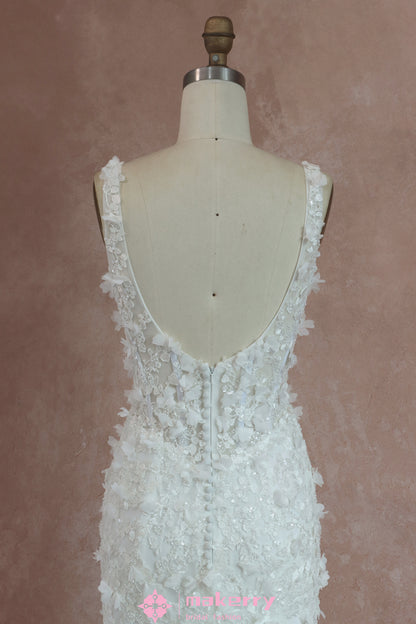 Stunning Bead Detailing And Soft 3D Floral Lace Bridal Gown