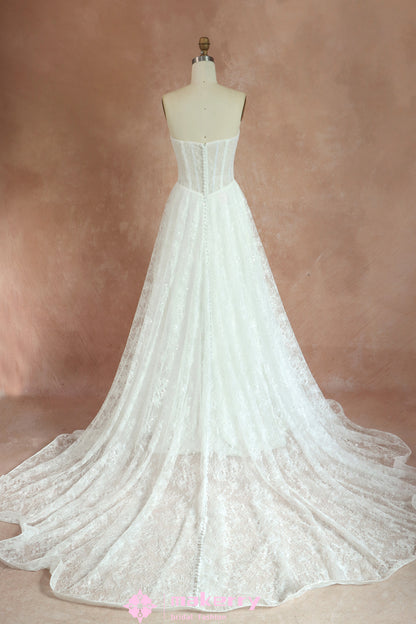 Sexy Sparkling Strapless A-Line Wedding Dress with Basque Waist