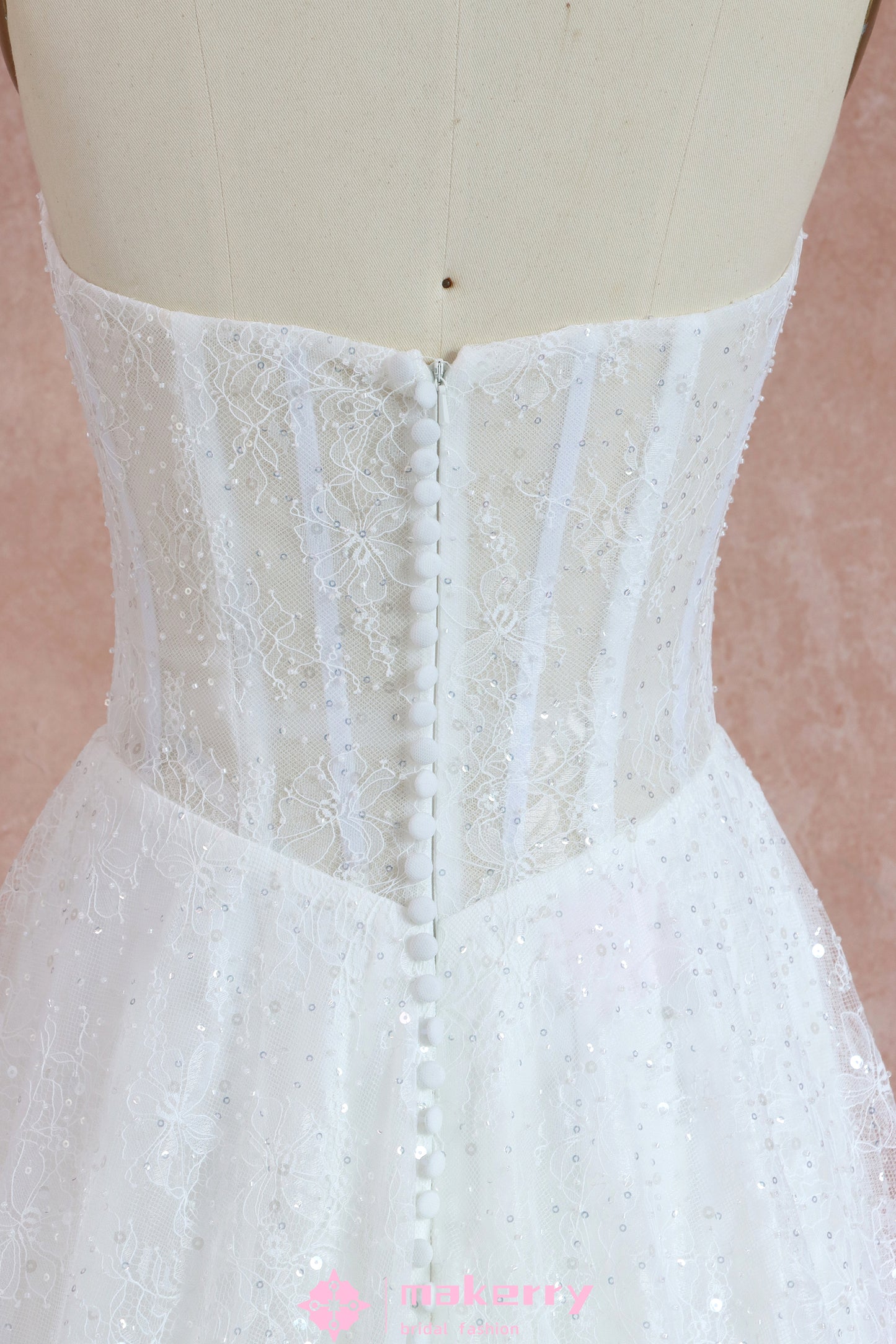 Sexy Sparkling Strapless A-Line Wedding Dress with Basque Waist