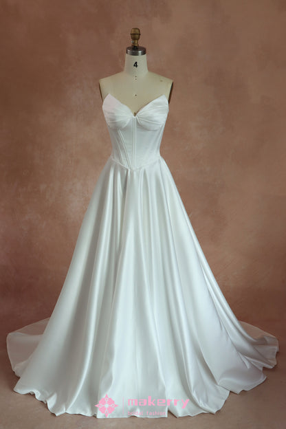 Best Sale Lacing Satin wedding Dress With Pockets