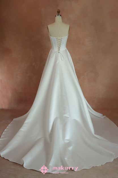 Best Sale Lacing Satin wedding Dress With Pockets