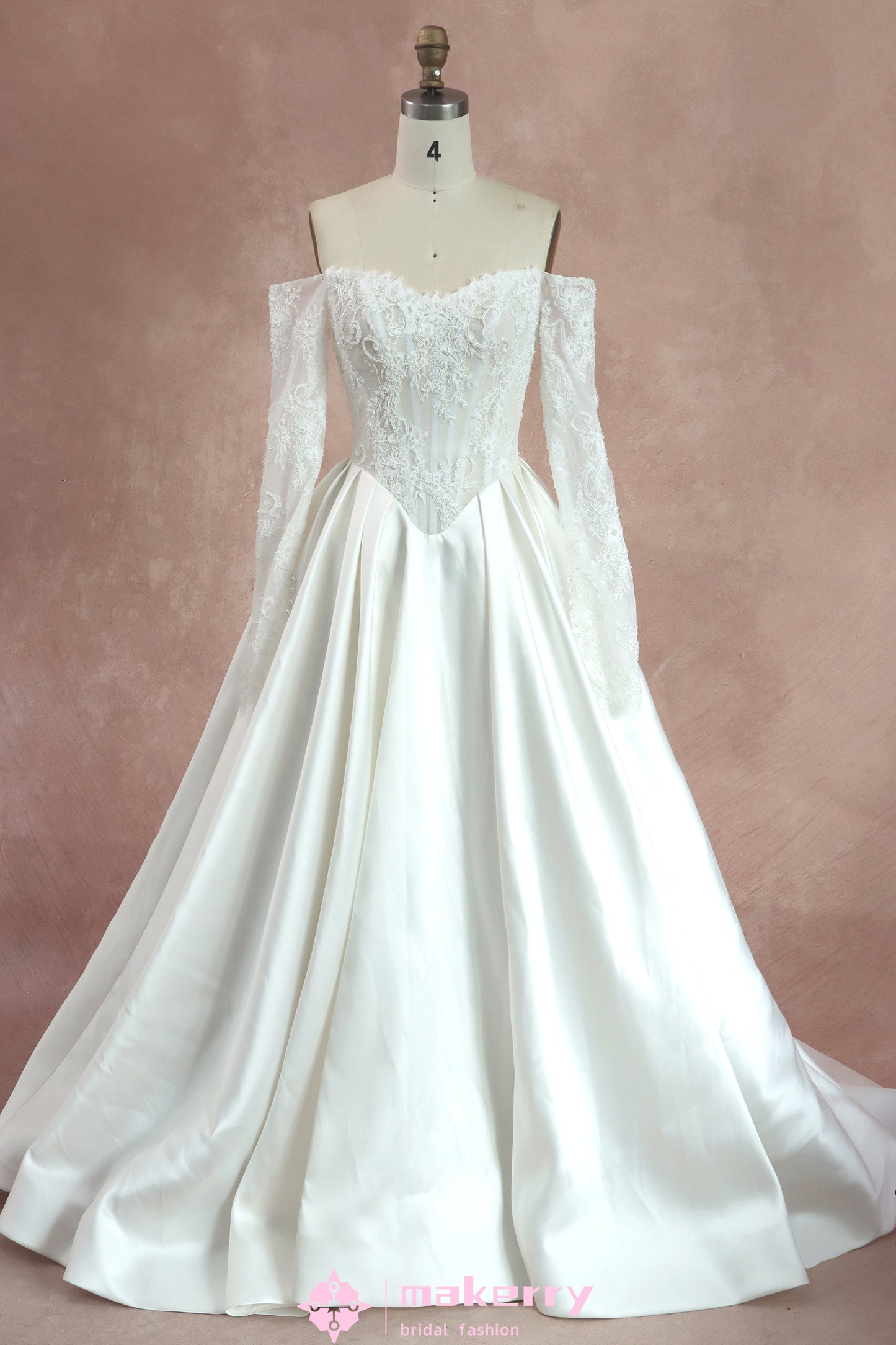 Vintage Mikado Eyelash Lace Bridal Gown With Strapless Scooped Neckline