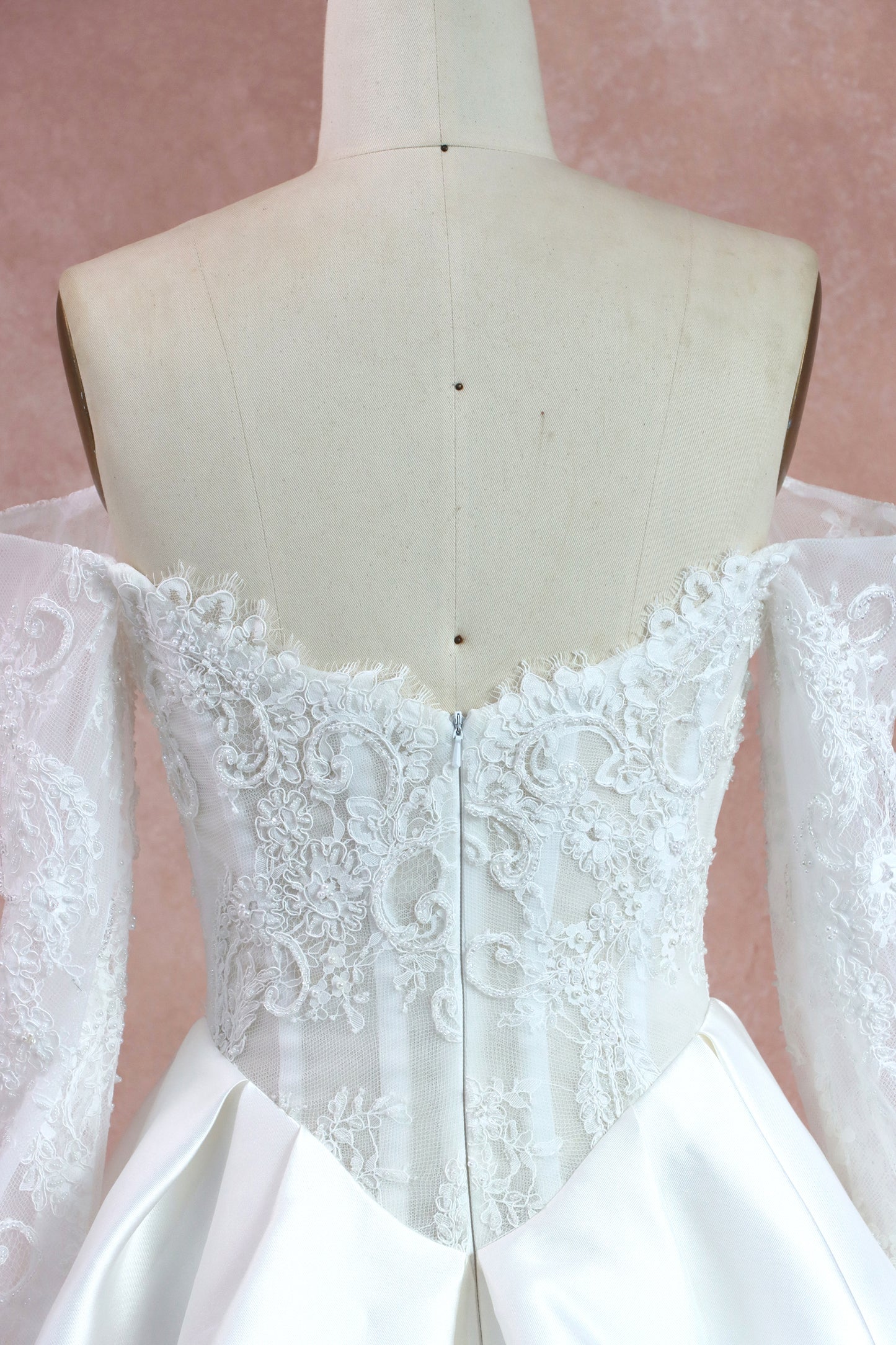 Vintage Mikado Eyelash Lace Bridal Gown With Strapless Scooped Neckline