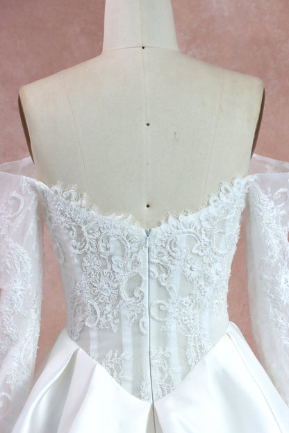Vintage Mikado Eyelash Lace Bridal Gown With Strapless Scooped Neckline