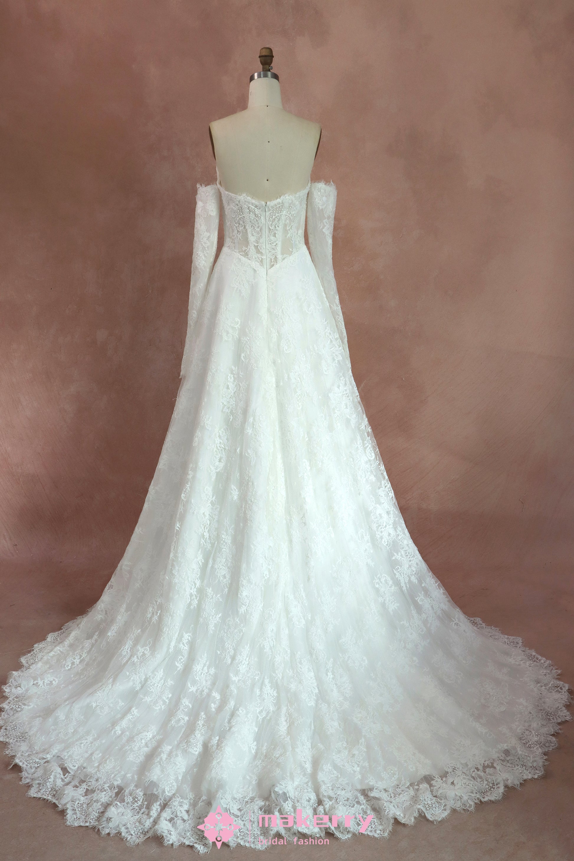 Romantic Vintage Lace Corset Wedding Dress with Off-Shoulder Sleeves –  MakerryBridal
