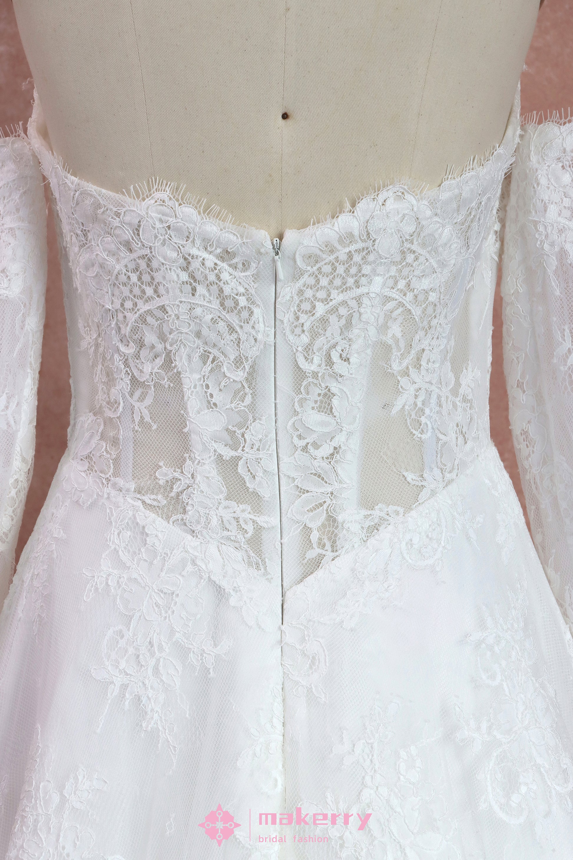 Romantic Vintage Lace Corset Wedding Dress with Off-Shoulder Sleeves –  MakerryBridal