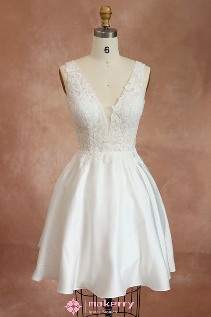 Short V-Neck Wedding Dress With Full Skirt
