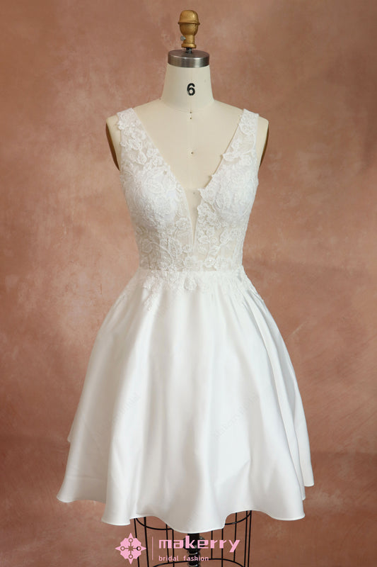 Short V-Neck Wedding Dress With Full Skirt
