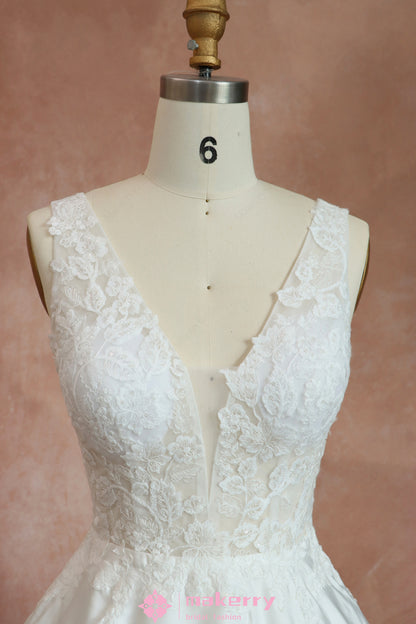 Short V-Neck Wedding Dress With Full Skirt