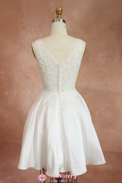 Short V-Neck Wedding Dress With Full Skirt