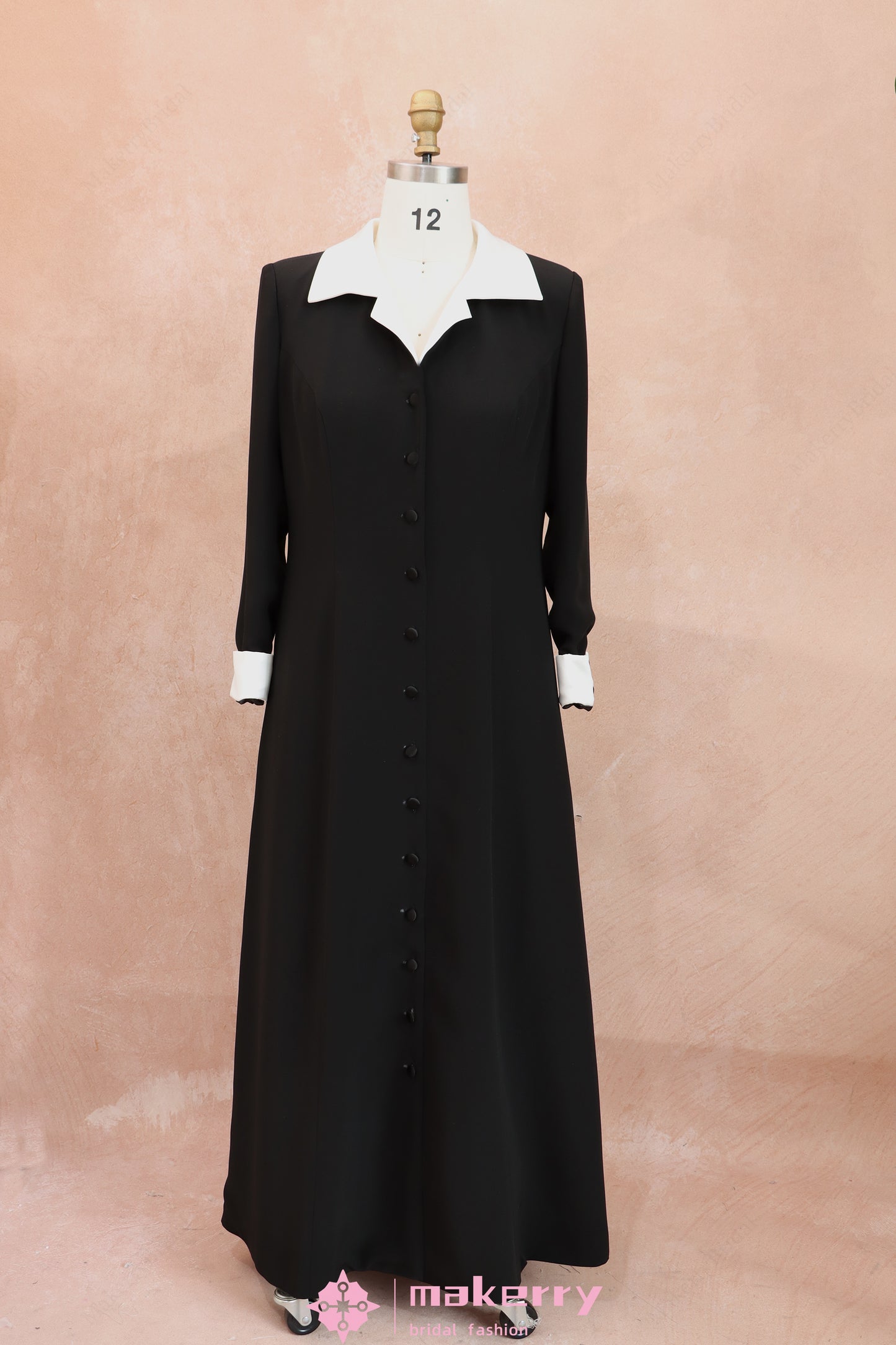 Contrast Collar & Cuff Long Coat Gown
