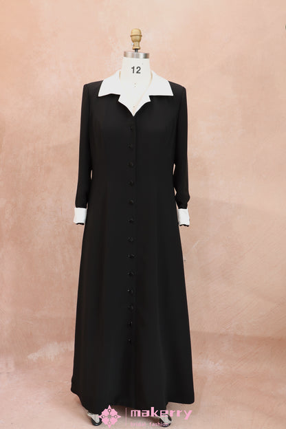 Contrast Collar & Cuff Long Coat Gown