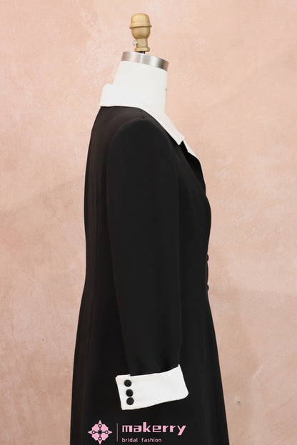 Contrast Collar & Cuff Long Coat Gown