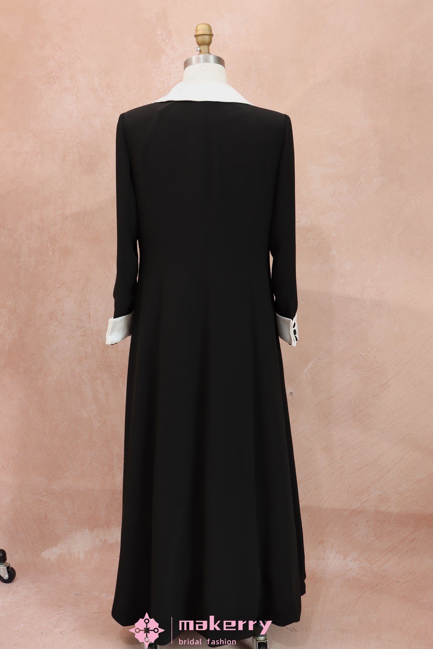 Contrast Collar & Cuff Long Coat Gown