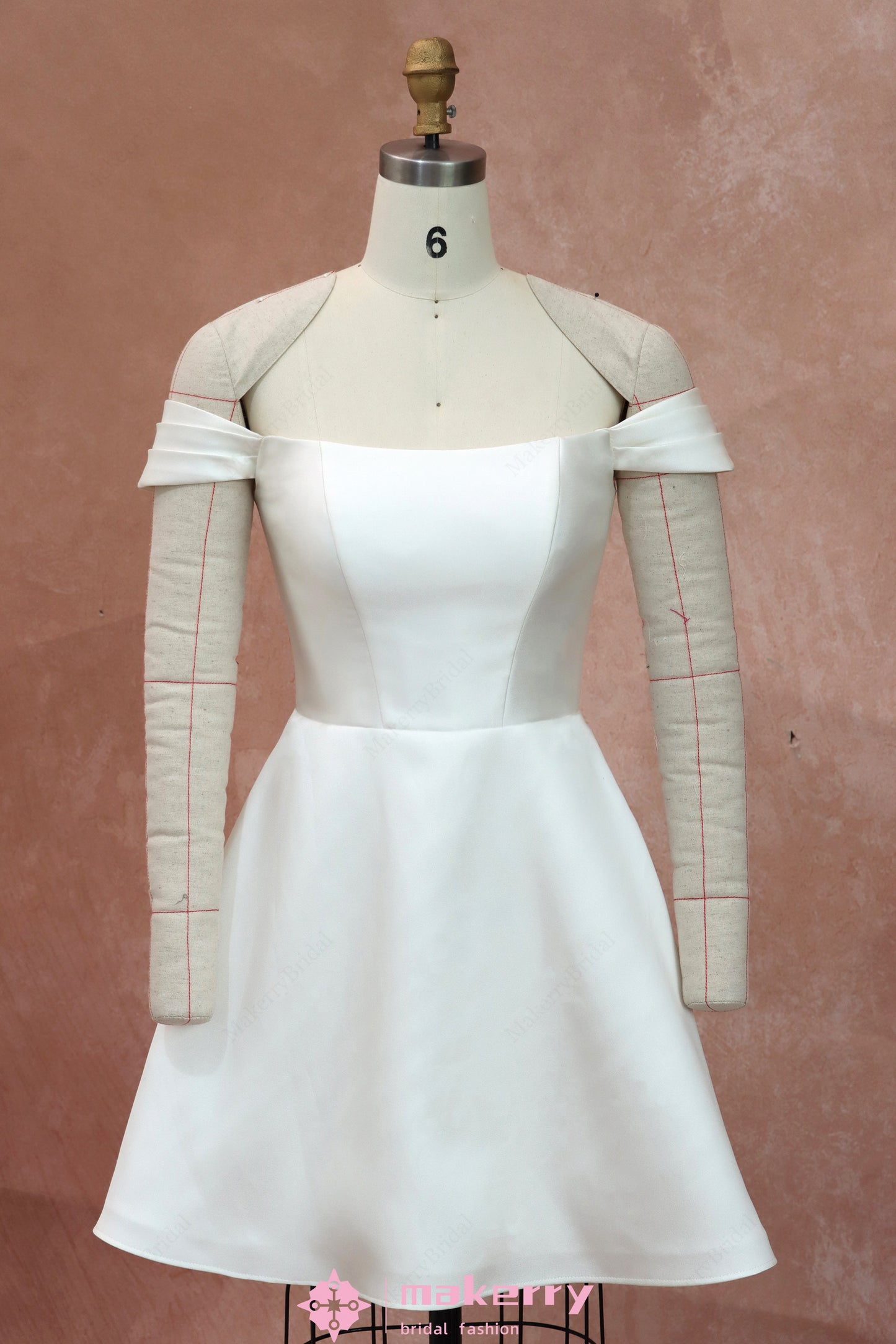 Detachable Sleeves and Overskirt  Mikado Wedding Gown With The Hidden Tulle Corseted Bodice