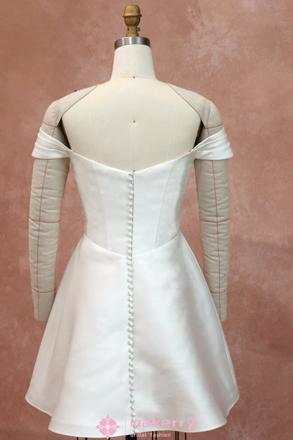 Detachable Sleeves and Overskirt  Mikado Wedding Gown With The Hidden Tulle Corseted Bodice