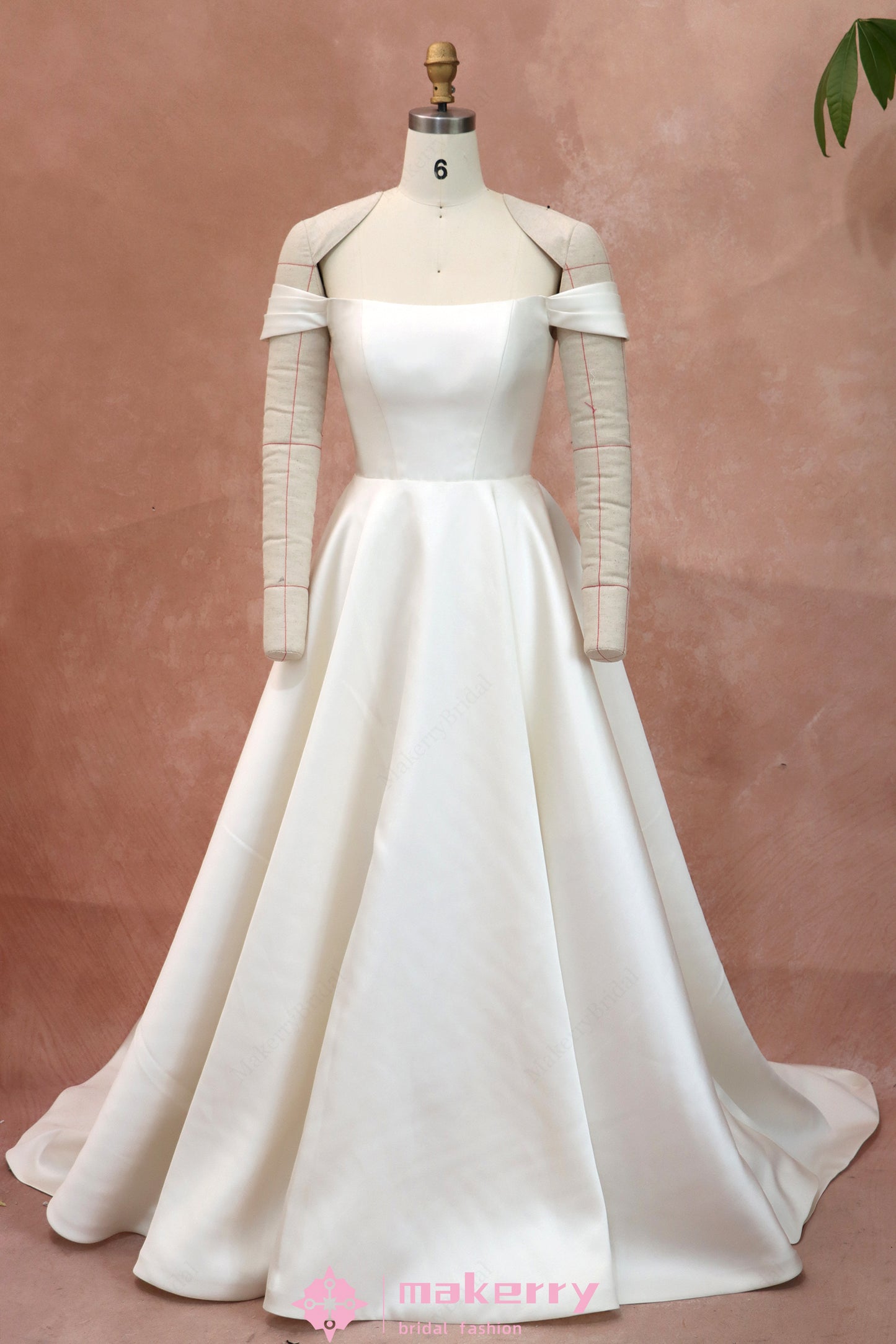 Detachable Sleeves and Overskirt  Mikado Wedding Gown With The Hidden Tulle Corseted Bodice