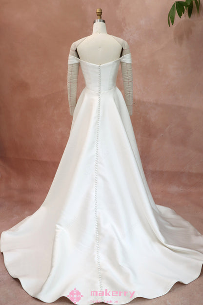 Detachable Sleeves and Overskirt  Mikado Wedding Gown With The Hidden Tulle Corseted Bodice