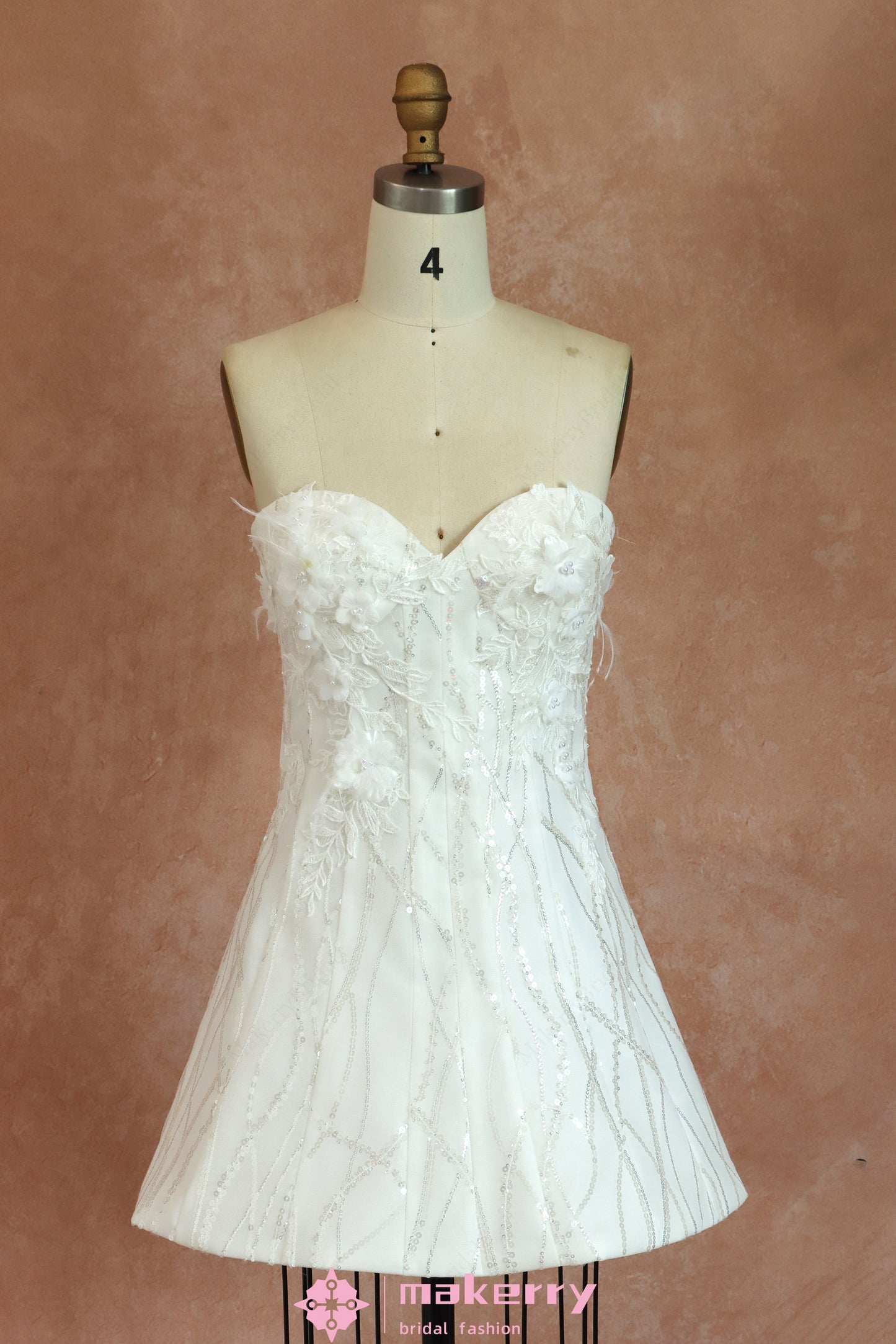 Stunningly Sequin Floral Wedding Dress With Luxurious Detachable Skirt