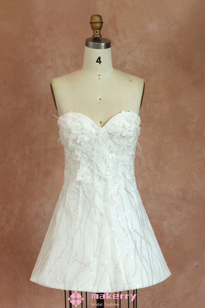 Stunningly Sequin Floral Wedding Dress With Luxurious Detachable Skirt