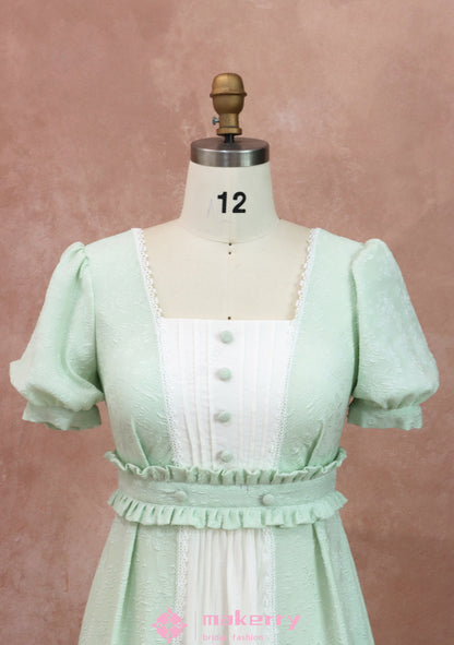 Regency Era Vintage Sage Green Empire Waist Dress