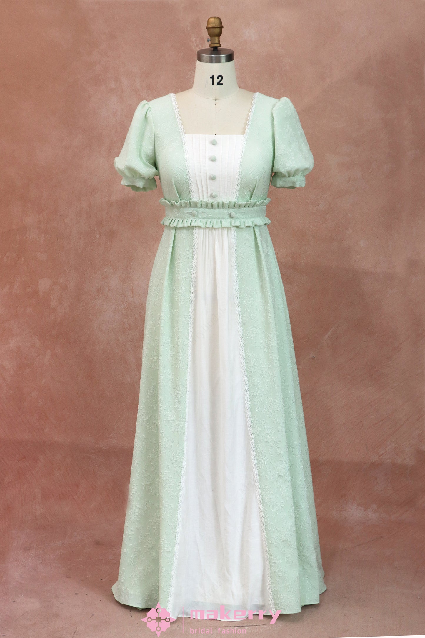 Regency Era Vintage Sage Green Empire Waist Dress