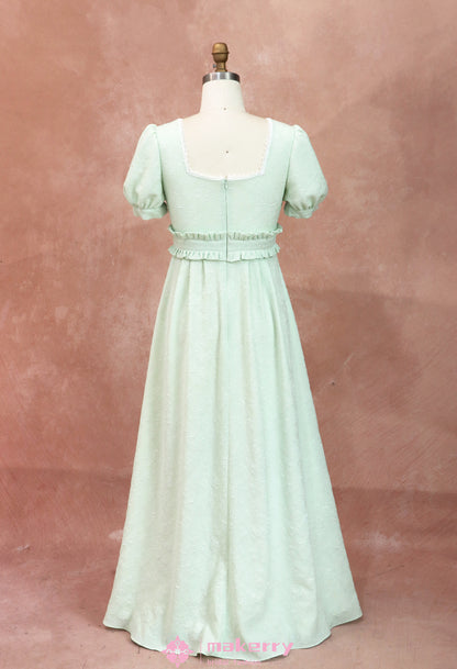 Regency Era Vintage Sage Green Empire Waist Dress