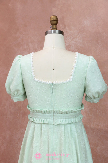 Regency Era Vintage Sage Green Empire Waist Dress