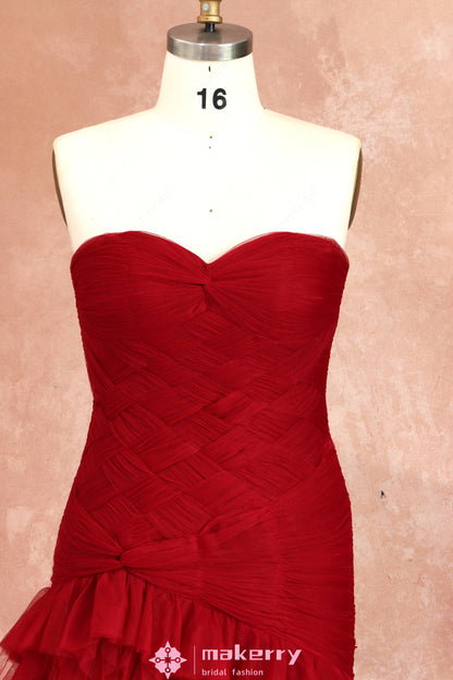 Gothic Burgundy Mermaid Prom Dress With Ruffled Tulle