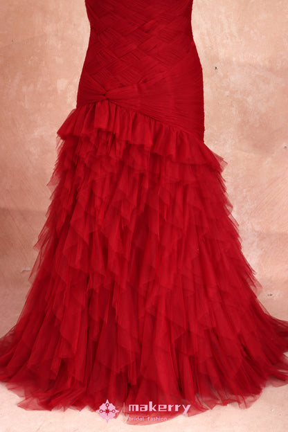 Gothic Burgundy Mermaid Prom Dress With Ruffled Tulle