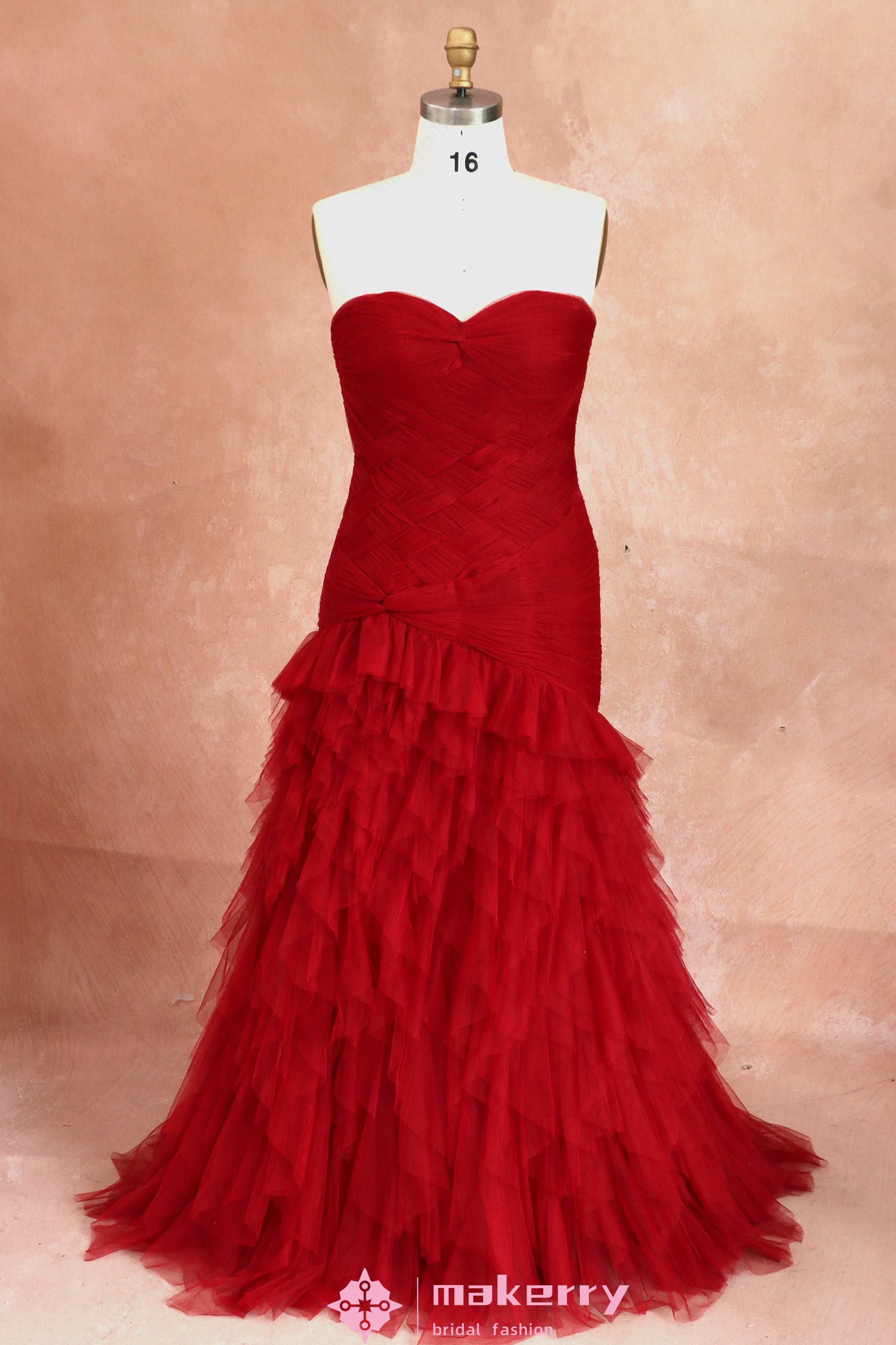 Gothic Burgundy Mermaid Prom Dress With Ruffled Tulle – MakerryBridal