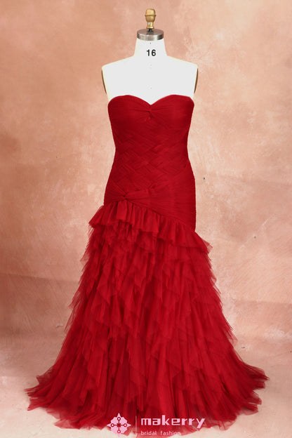 Gothic Burgundy Mermaid Prom Dress With Ruffled Tulle