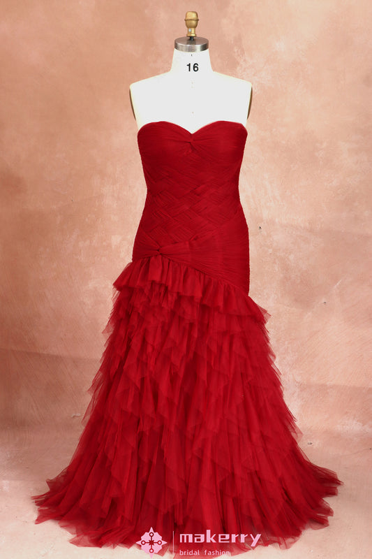 Gothic Burgundy Mermaid Prom Dress With Ruffled Tulle