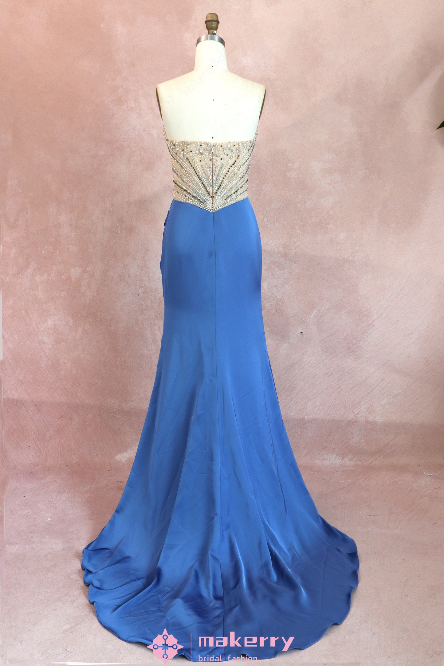 Beaded Corset Evening Gown With High Slit