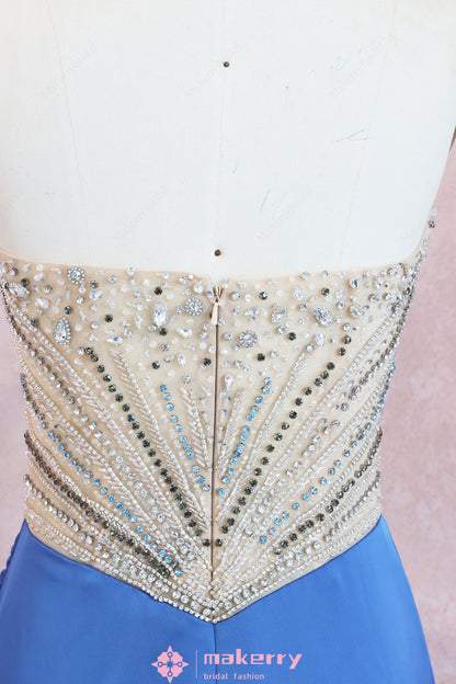 Beaded Corset Evening Gown With High Slit