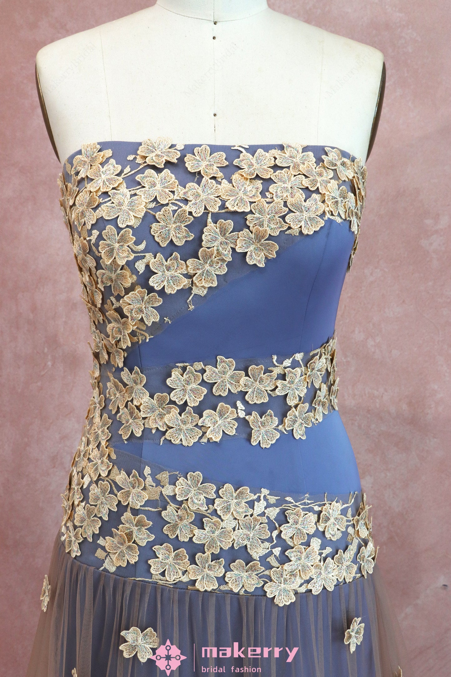 3D Floral Lace Applique Wedding Guest Dress