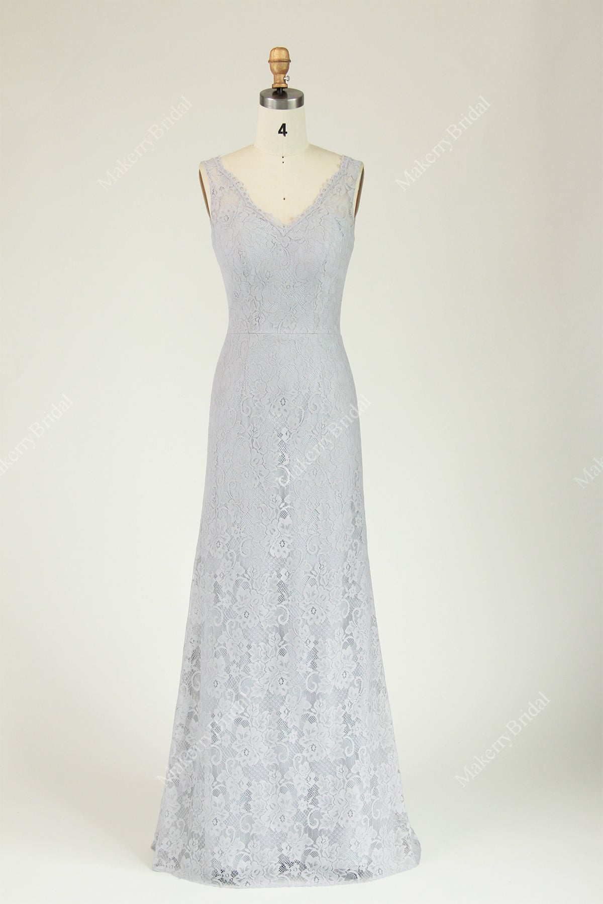 Lace Fit And Flare Bridesmaid Dress With a Flattering V-Neckline And V- Back