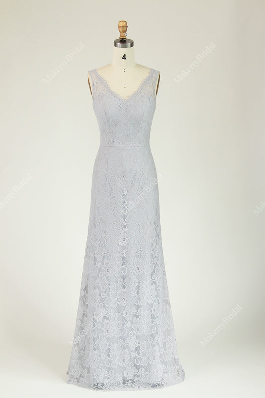Lace Fit And Flare Bridesmaid Dress With a Flattering V-Neckline And V- Back