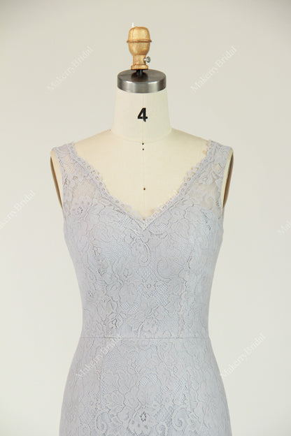 Lace Fit And Flare Bridesmaid Dress With a Flattering V-Neckline And V- Back