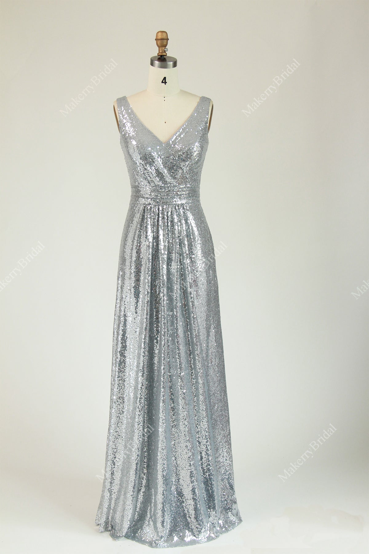 Flattering Modern Metallic Sequin V-neck Ruching Bridesmaid Dress