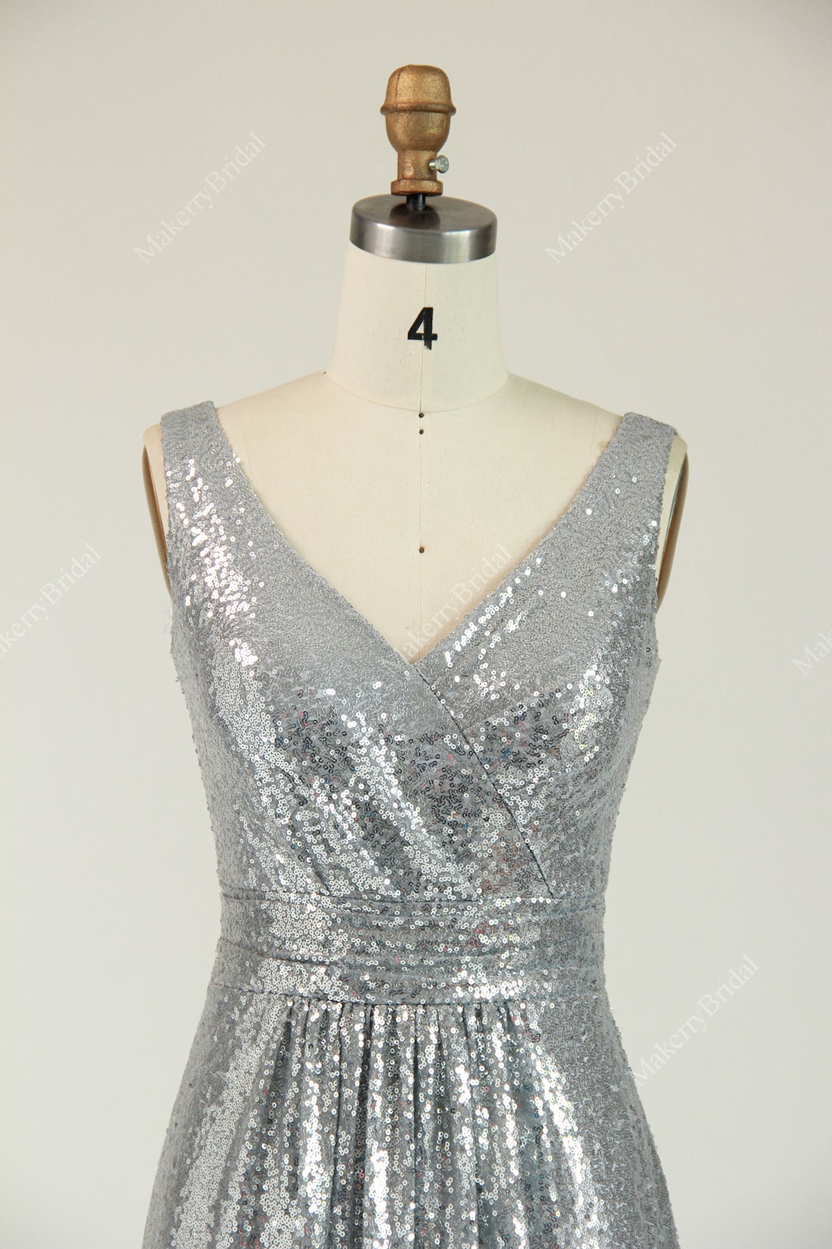 Flattering Modern Metallic Sequin V-neck Ruching Bridesmaid Dress