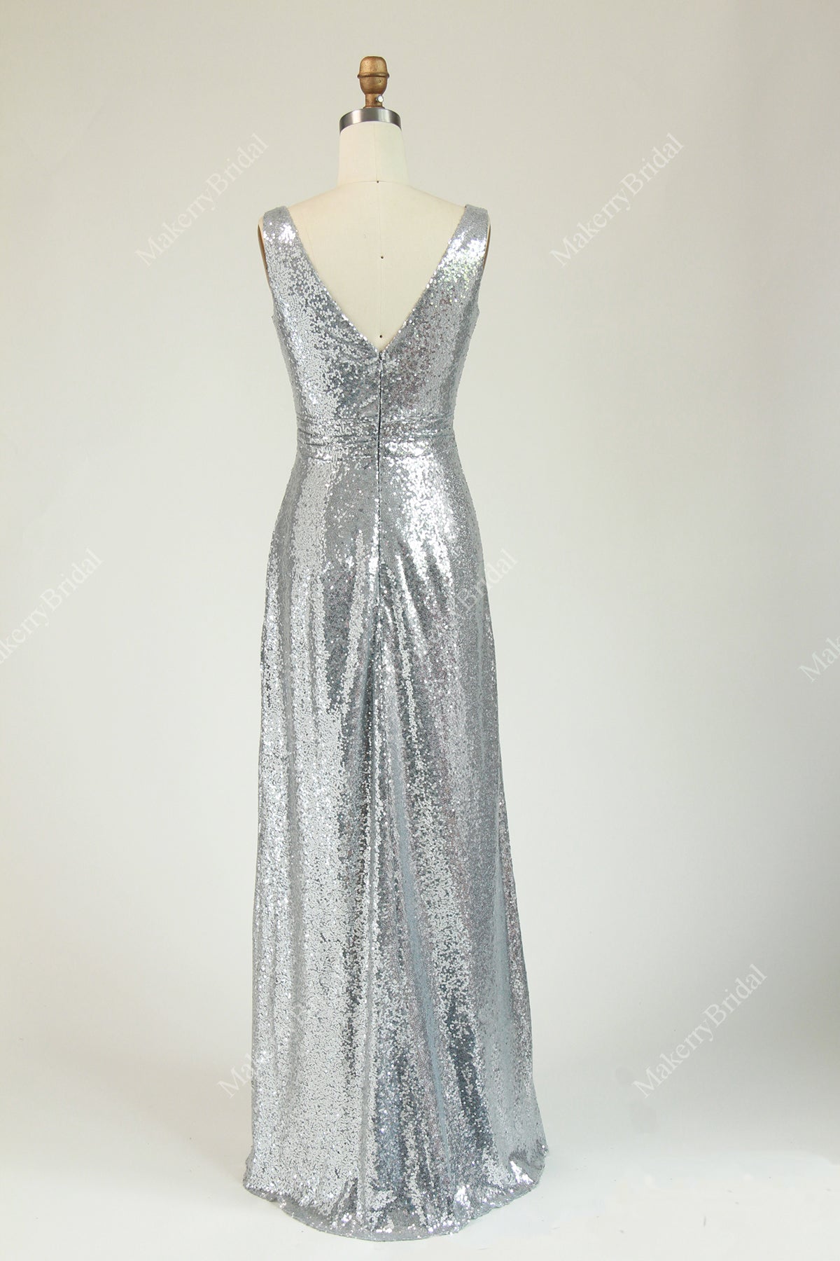 Flattering Modern Metallic Sequin V-neck Ruching Bridesmaid Dress