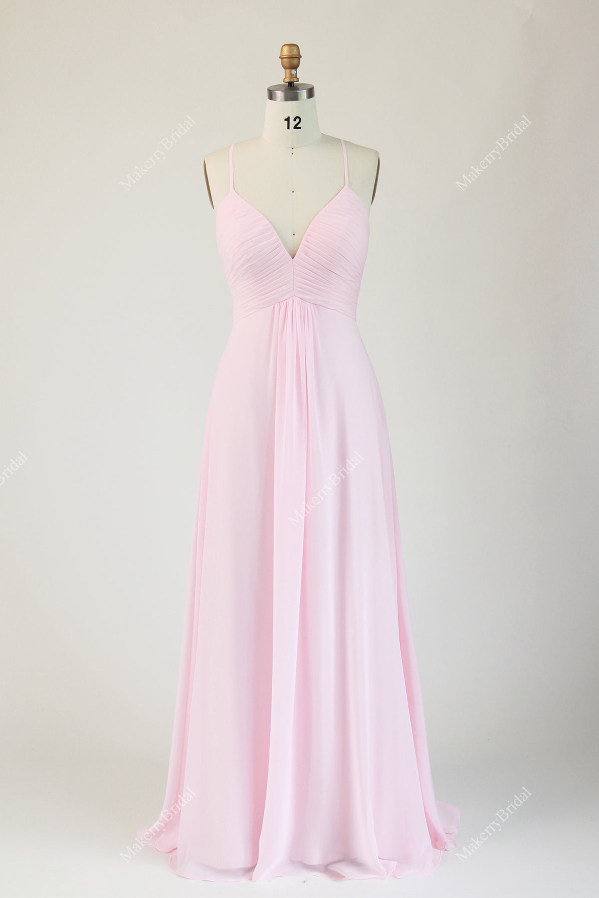 Chiffon A-line Bridesmaid Dress With a Pleated V-neck Bodice