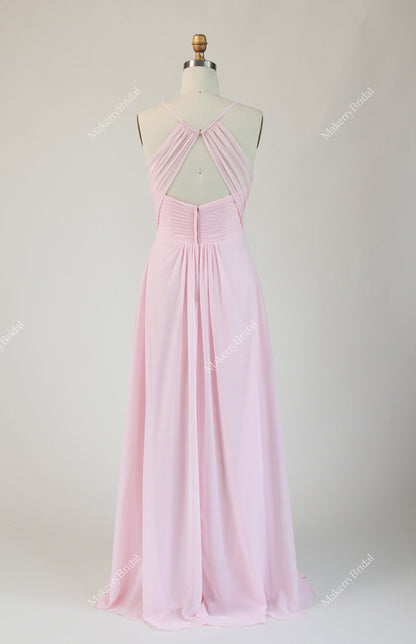 Chiffon A-line Bridesmaid Dress With a Pleated V-neck Bodice